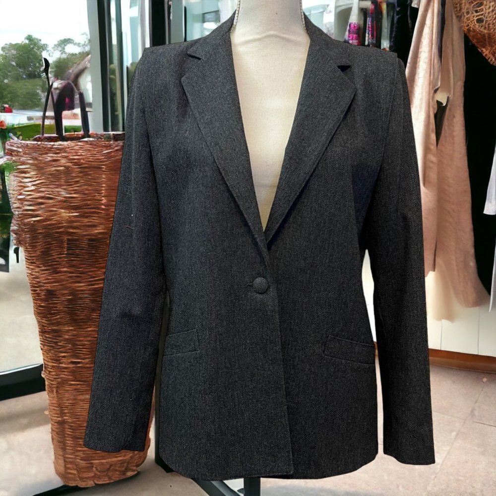 Vintage Mulberry Street‎ Gray Wool Blend One Button Blazer Size 10